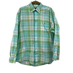 Vineyard Vines Mens Plaid Button-Up Tucker Shirt Long Sleeve Size L Green/Blue